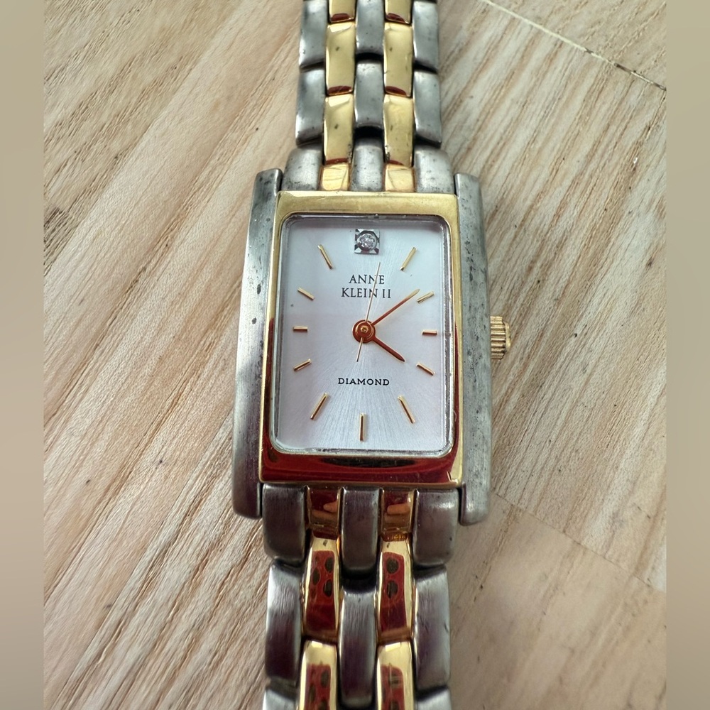 Anne Klein II Diamond rectangular two tone dress watch NEW BATTERY